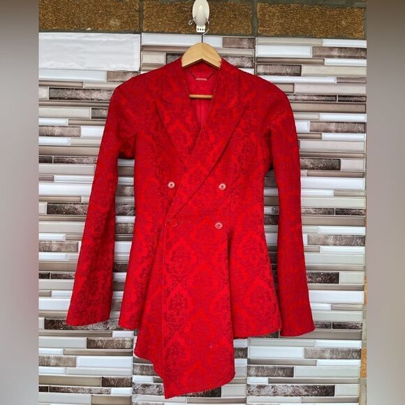 Givenchy Red Jacquard Double Breast Blazer Size 6" - Picture 3 of 17
